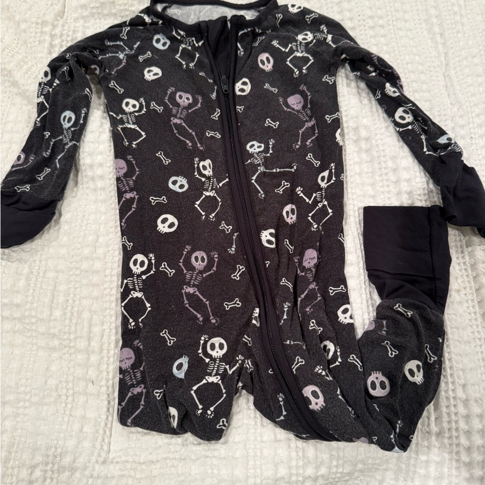 Little Sleepies Skeleton Print Kids Footie - Black and White